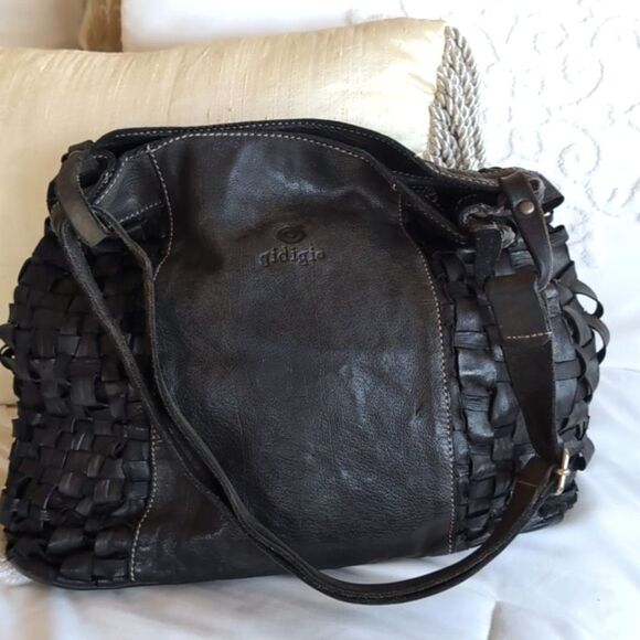 italian Handbags - Black Basket Weave 🖤Leather Hobo Bag -Gidigio Italian Made